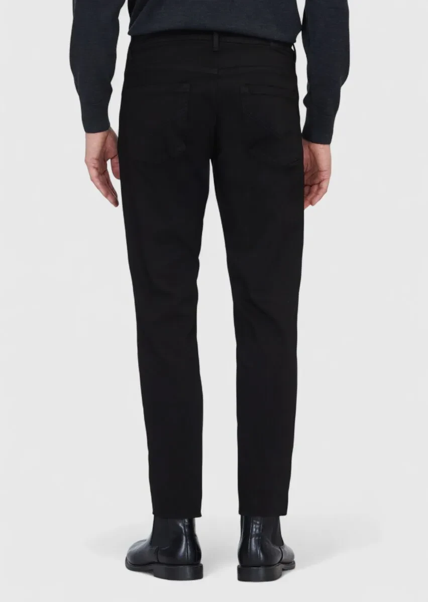 Siyah Düz Dokuma Slim Fit Casual Pamuk Karışımlı Pantolon - 5