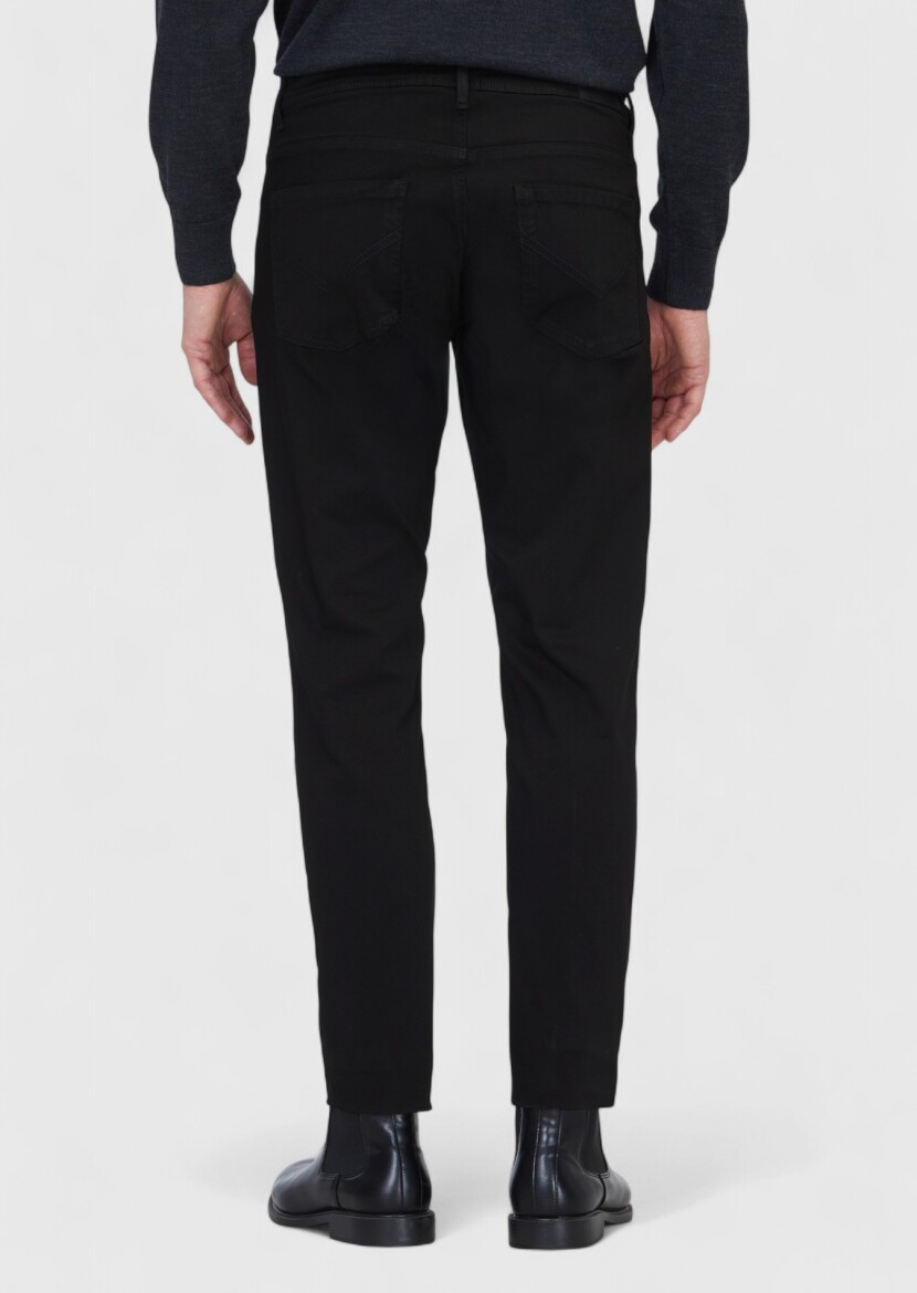 Siyah Düz Dokuma Slim Fit Casual Pamuk Karışımlı Pantolon - 5