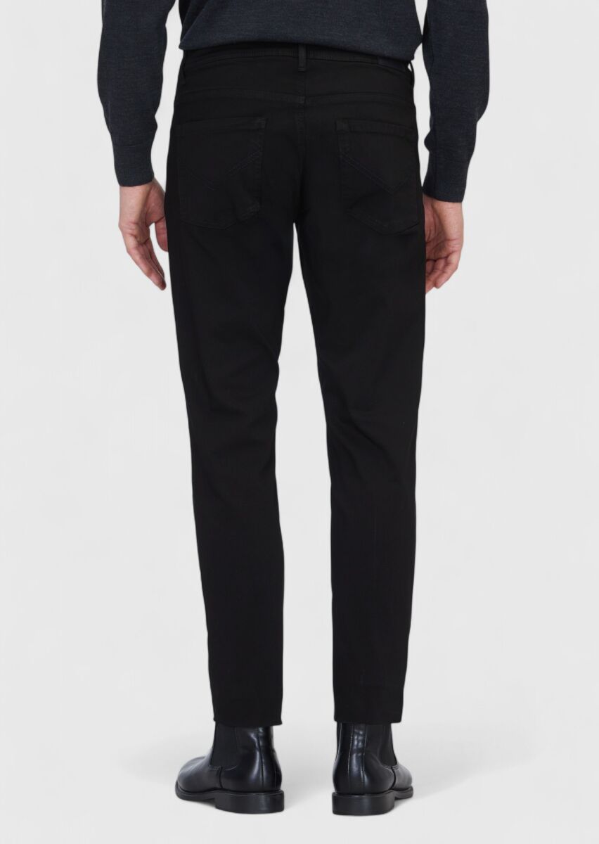 Siyah Düz Dokuma Slim Fit Casual Pamuk Karışımlı Pantolon - 5