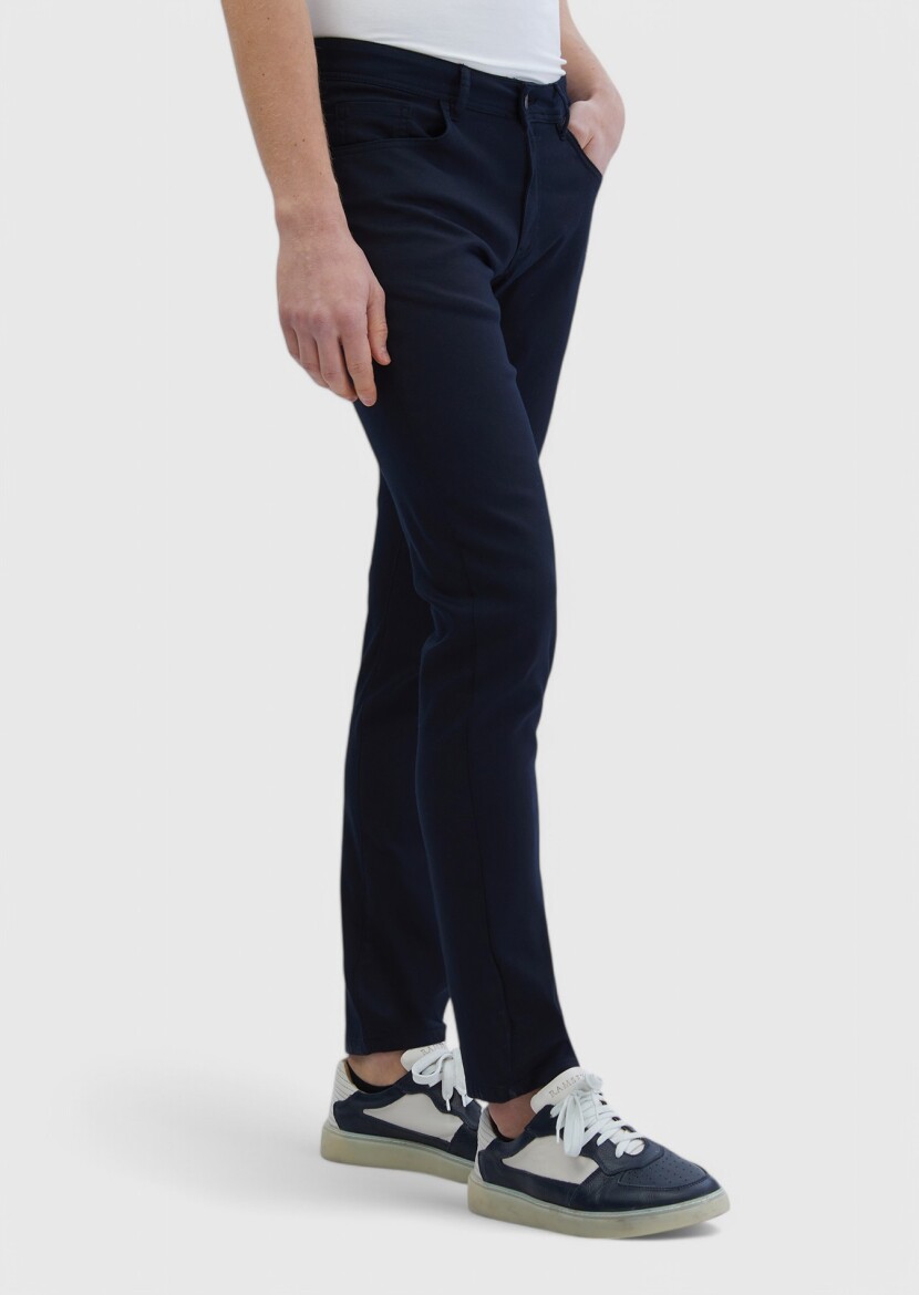 Siyah Düz Dokuma Slim Fit Casual Pamuk Karışımlı Pantolon - 3