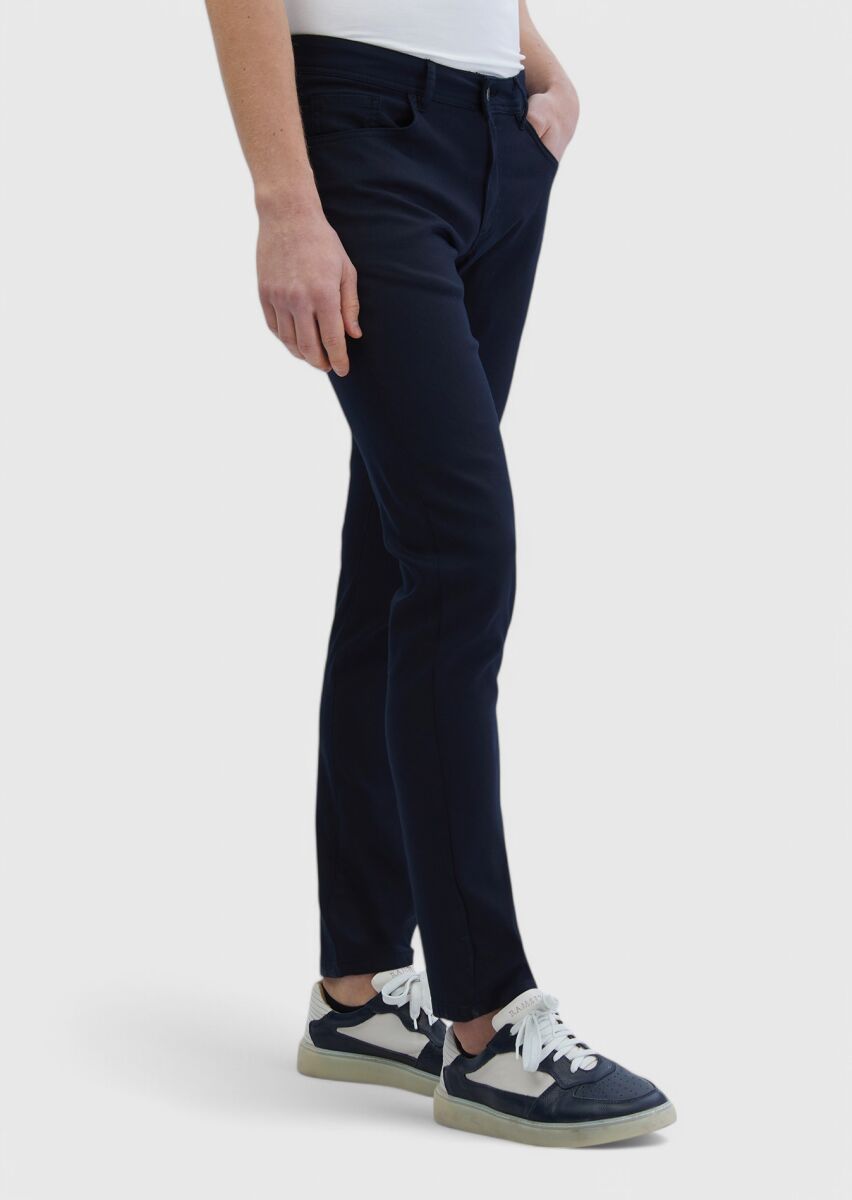 Siyah Düz Dokuma Slim Fit Casual Pamuk Karışımlı Pantolon - 3