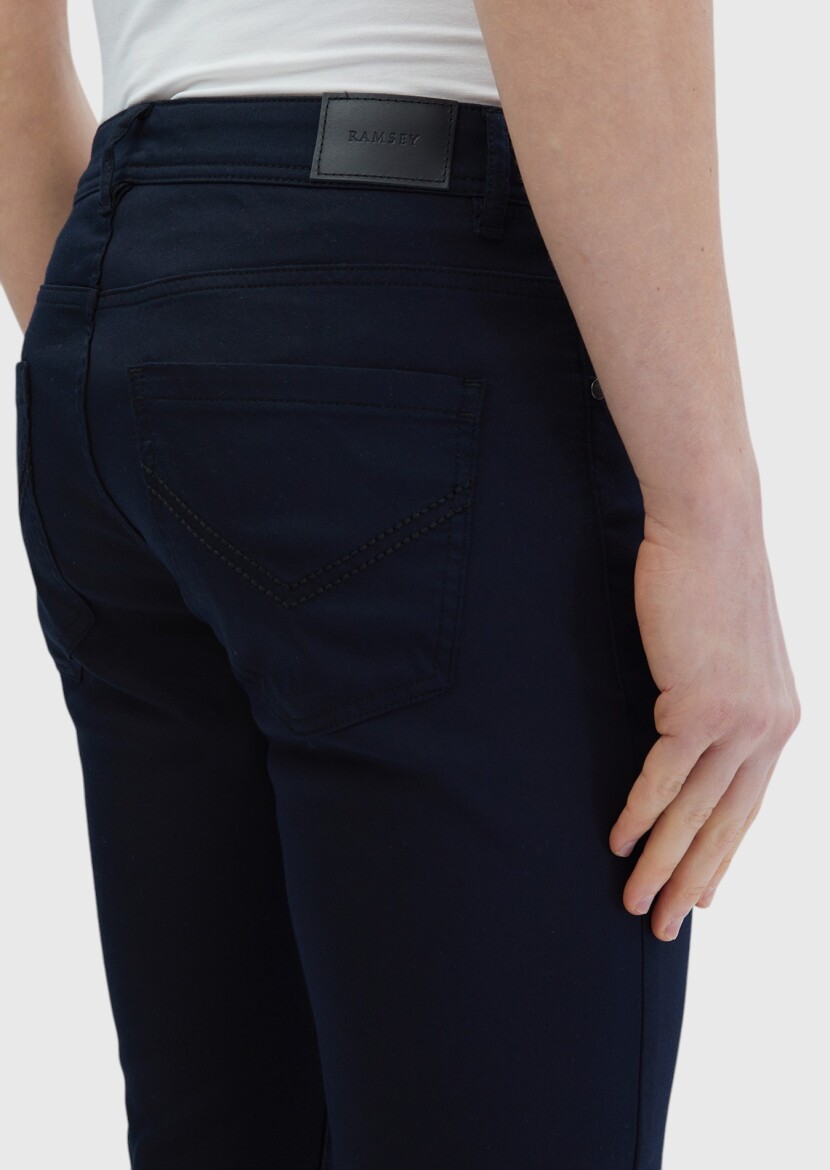 Siyah Düz Dokuma Slim Fit Casual Pamuk Karışımlı Pantolon - 5