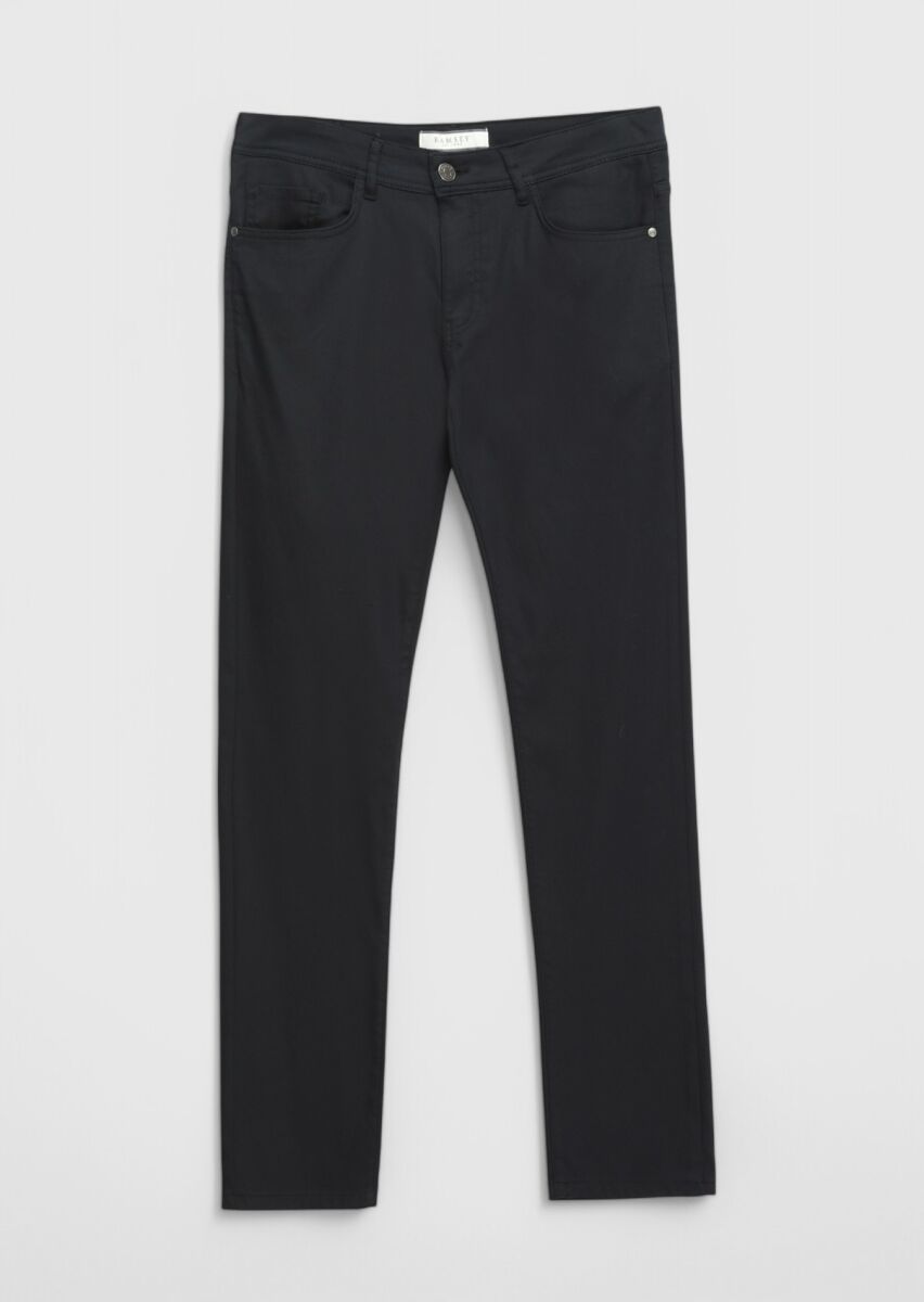 Siyah Düz Dokuma Slim Fit Casual Pamuk Karışımlı Pantolon - 7