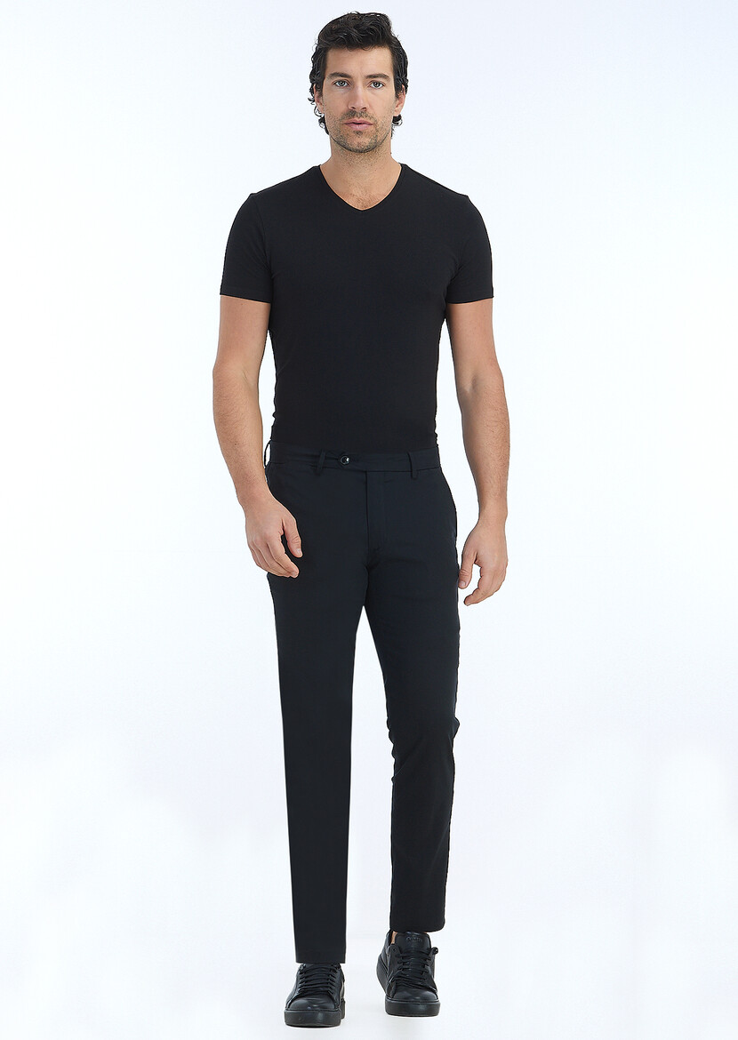 Siyah Düz Dokuma Slim Fit Casual Pantolon 