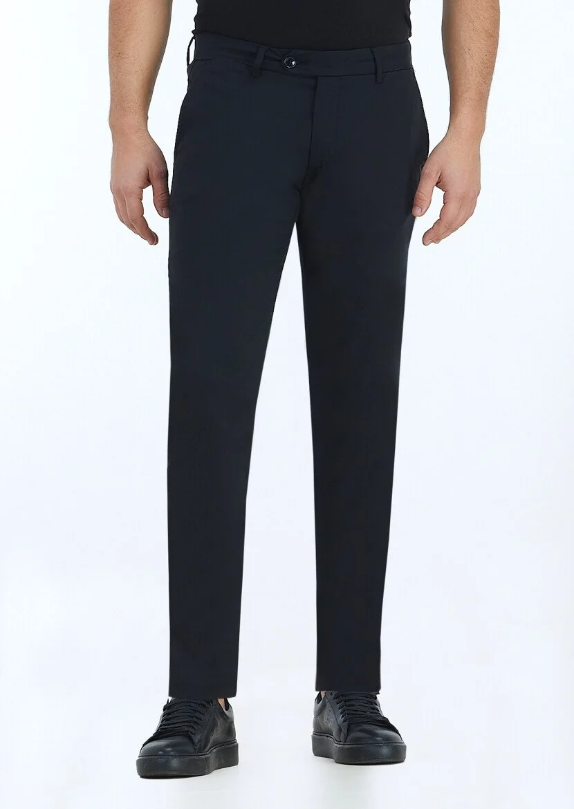 Siyah Düz Dokuma Slim Fit Casual Pantolon 