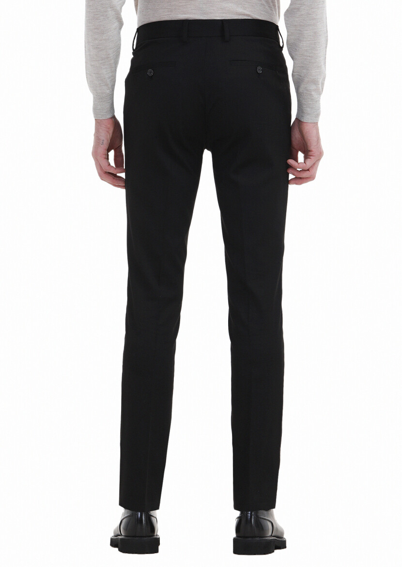 Siyah Düz Dokuma Slim Fit Klasik Pantolon - 4