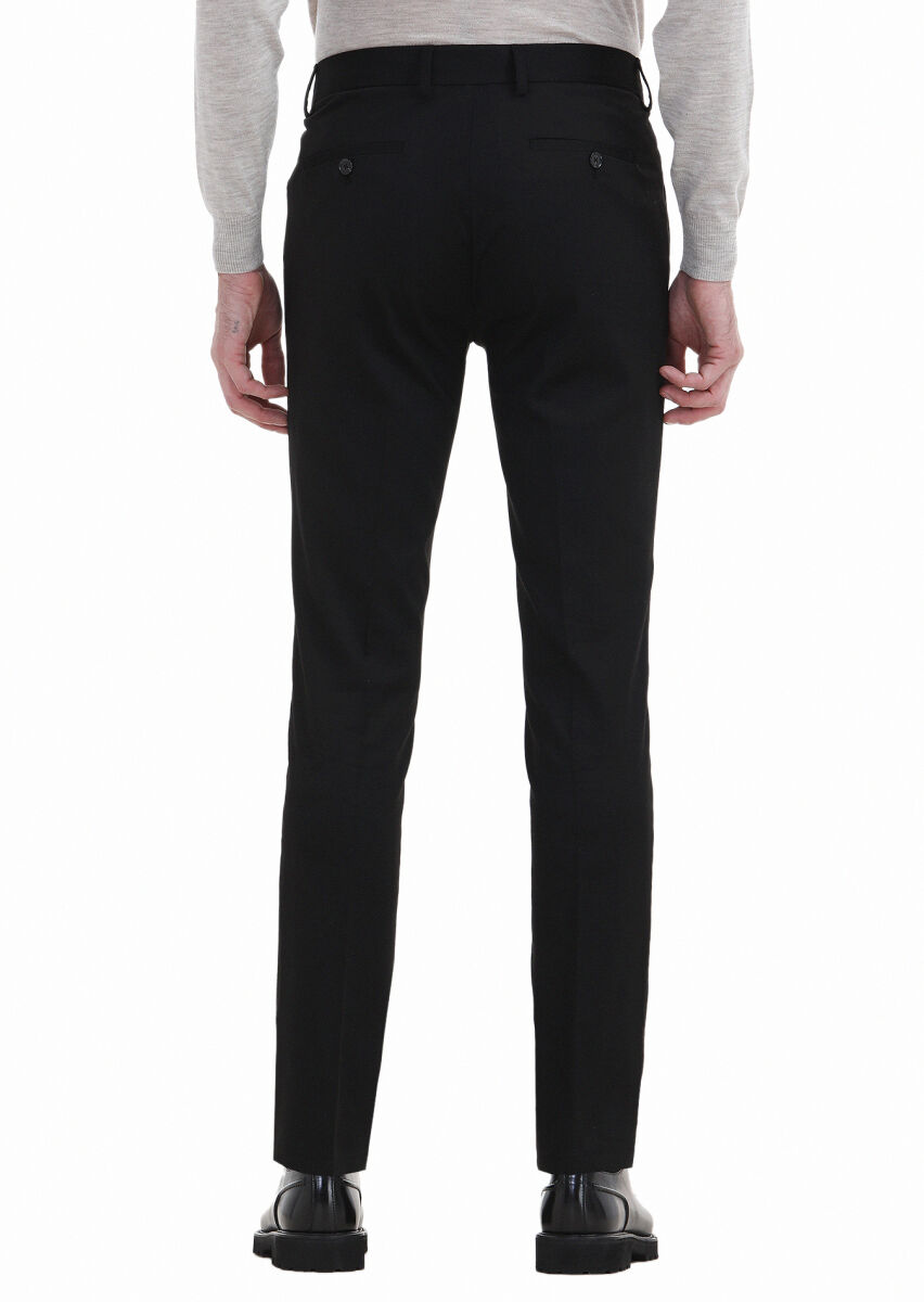 Siyah Düz Dokuma Slim Fit Klasik Pantolon - 4