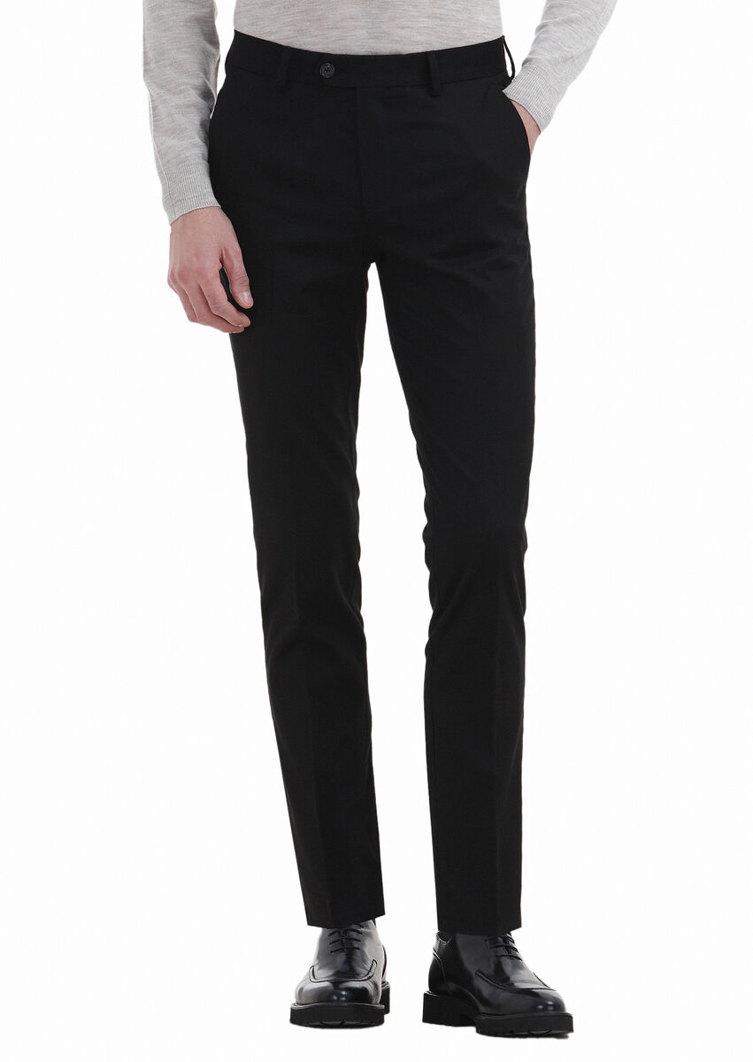 Siyah Düz Dokuma Slim Fit Klasik Pantolon - 2