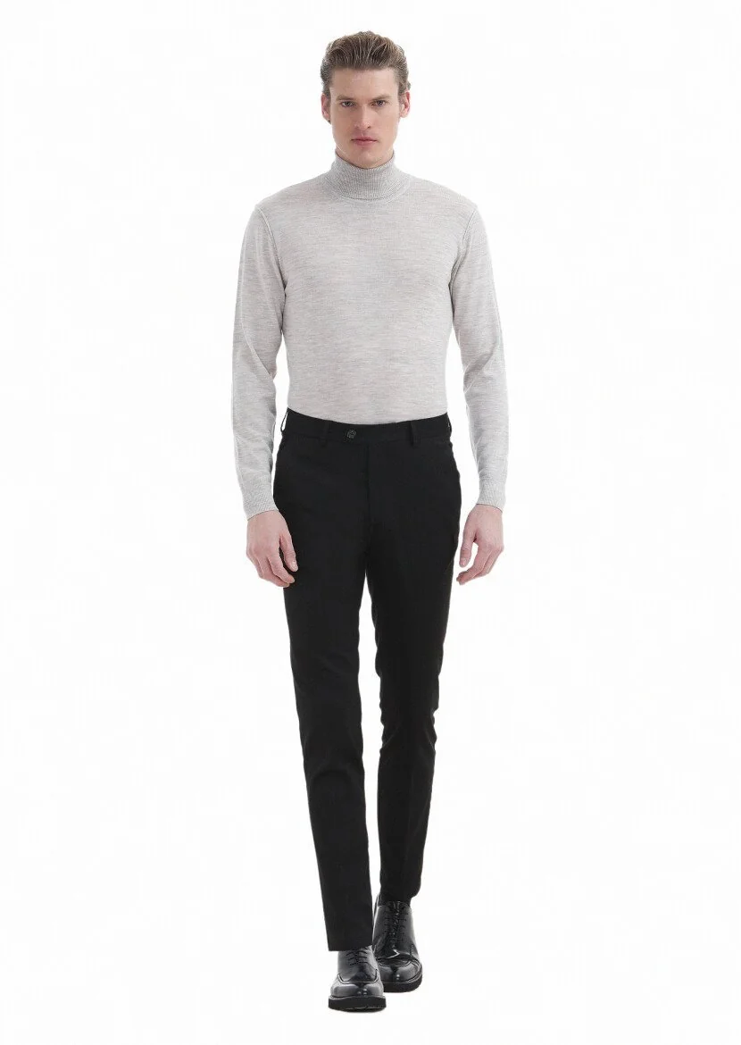 Siyah Düz Dokuma Slim Fit Klasik Pantolon - 1