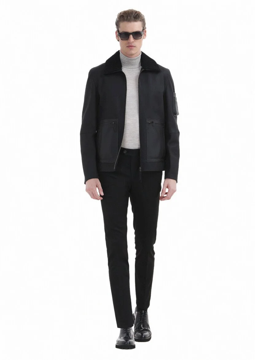 Siyah Düz Dokuma Slim Fit Klasik Pantolon - 3