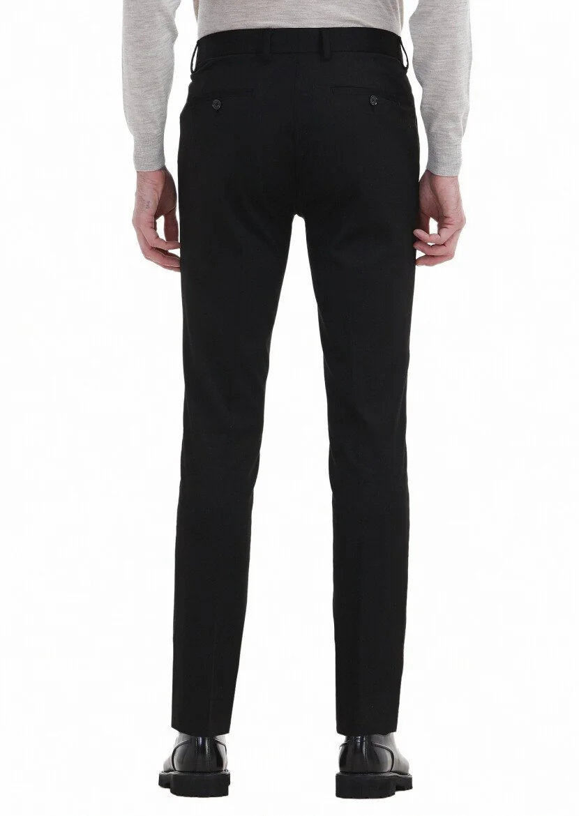 Siyah Düz Dokuma Slim Fit Klasik Pantolon - 5