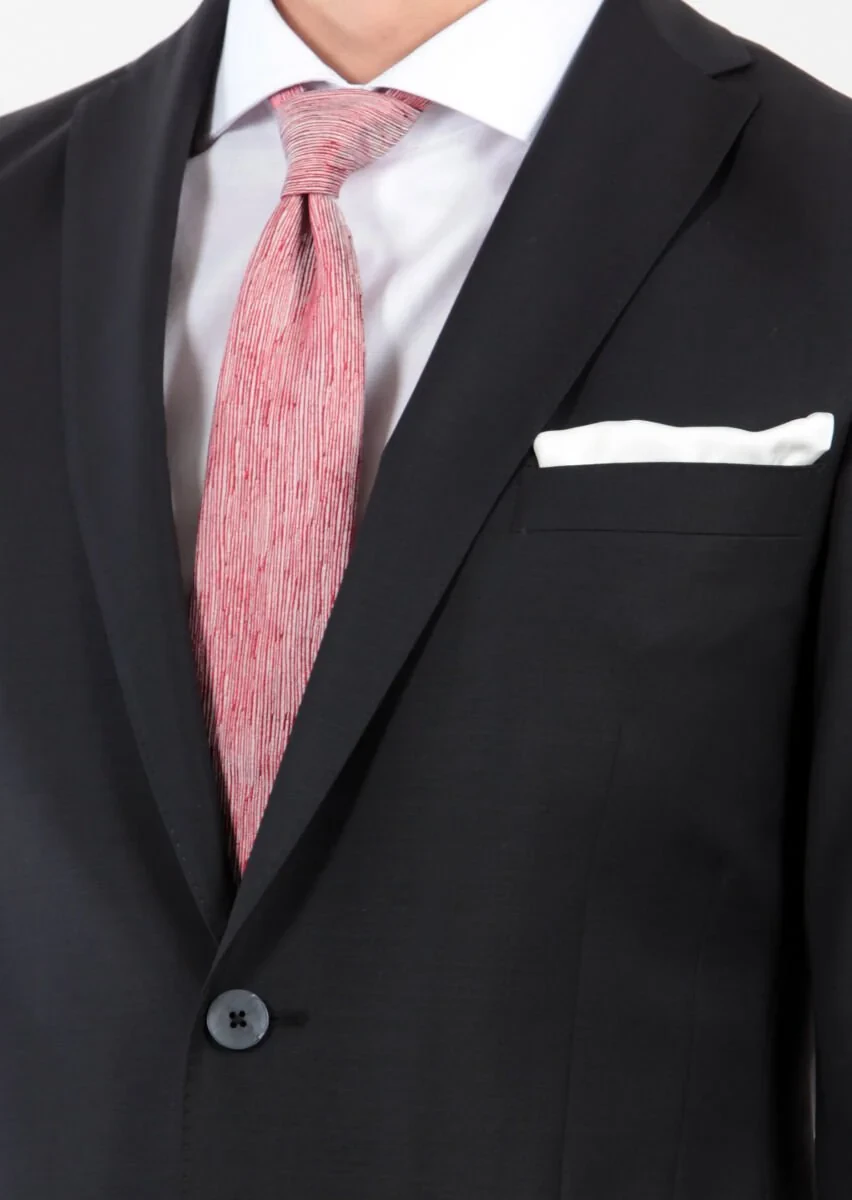 Siyah Düz Fashion Slim Fit Yün Karışımlı Takım Elbise - 5