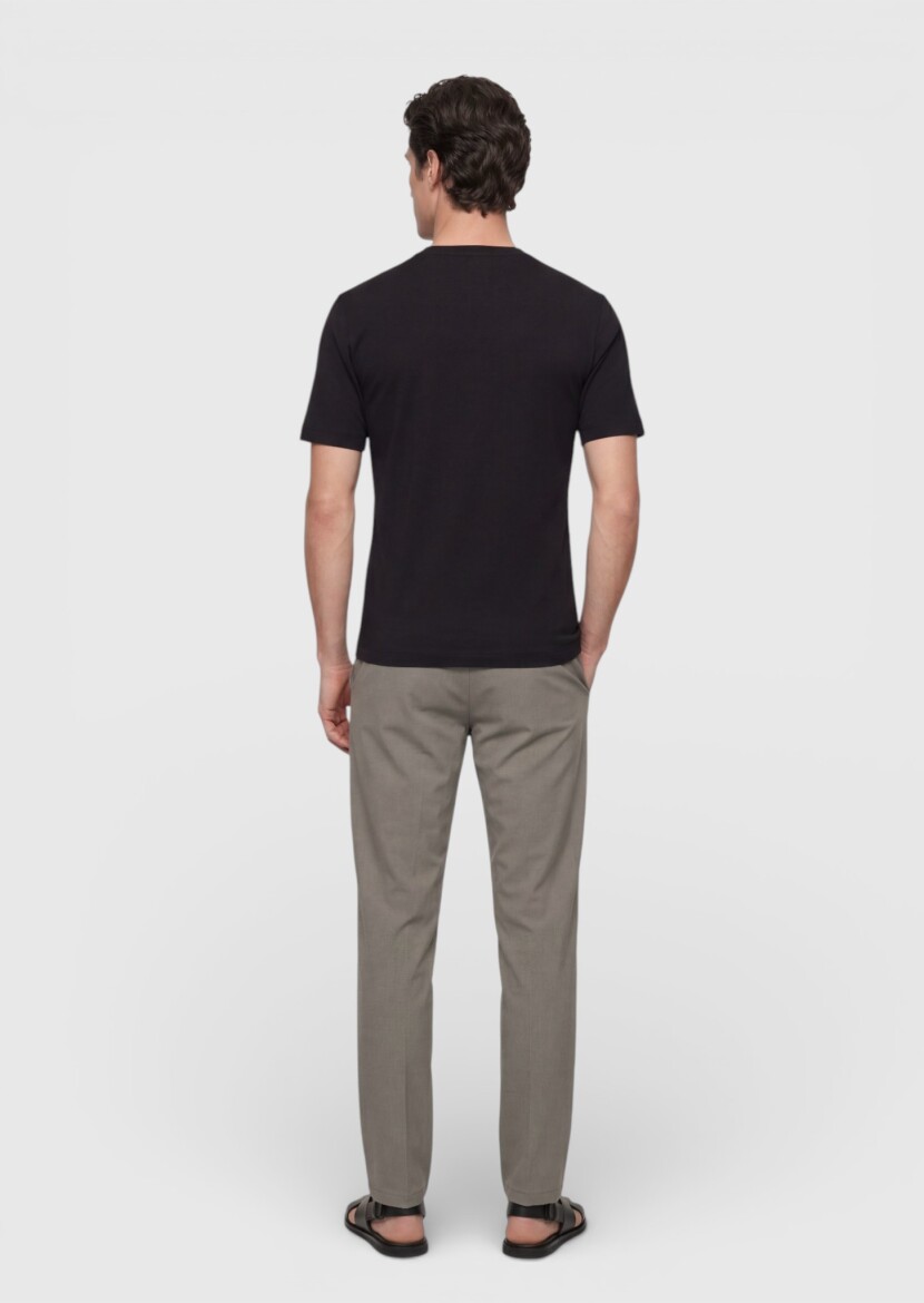 Siyah Düz İpek Karışımlı T-Shirt - 4