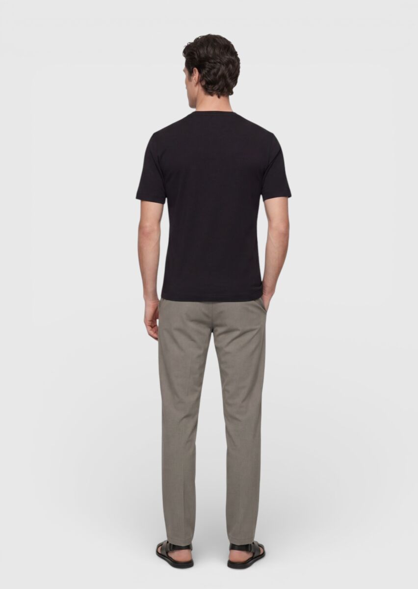 Siyah Düz İpek Karışımlı T-Shirt - 4