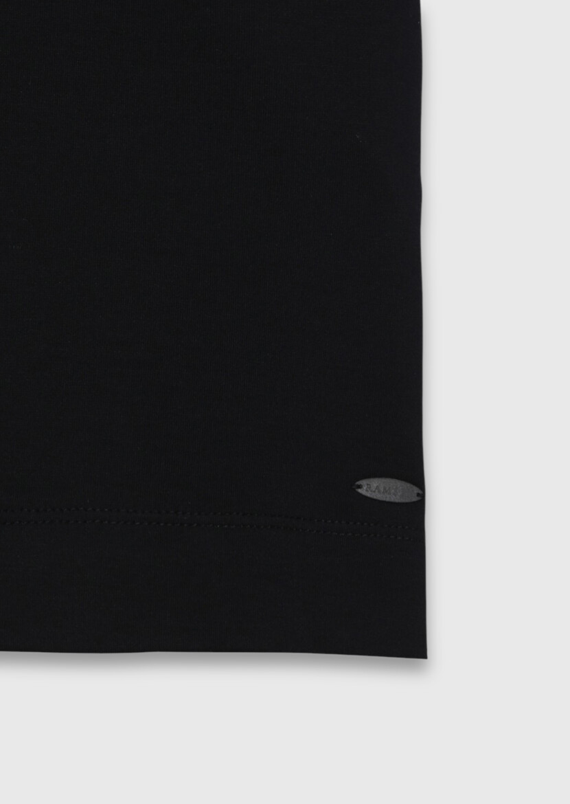 Siyah Düz İpek Karışımlı T-Shirt - 7