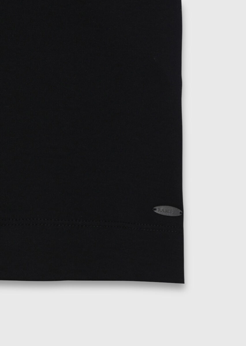 Siyah Düz İpek Karışımlı T-Shirt - 7