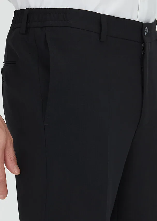 Siyah Düz Kumaş Comfort Fit Klasik %100 Yün Pantolon - 3