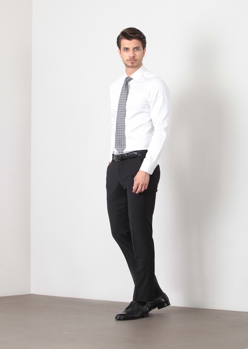Siyah Düz Kumaş Modern Fit Klasik Yün Karışımlı Pantolon - 1