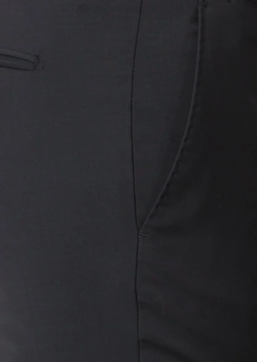 Siyah Düz Kumaş Modern Fit Klasik Yün Karışımlı Pantolon - 3
