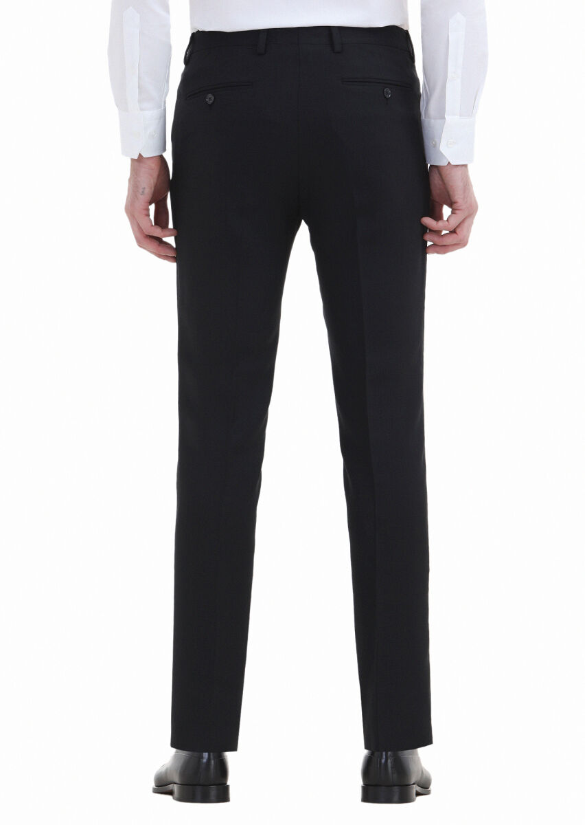 Siyah Düz Kumaş Modern Fit Klasik Yün Karışımlı Pantolon - 3