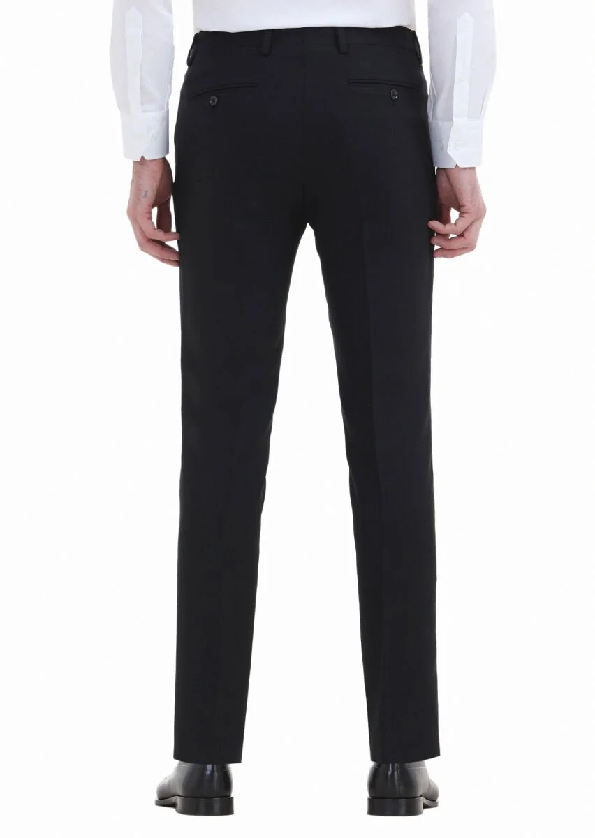 Siyah Düz Kumaş Modern Fit Klasik Yün Karışımlı Pantolon - 4