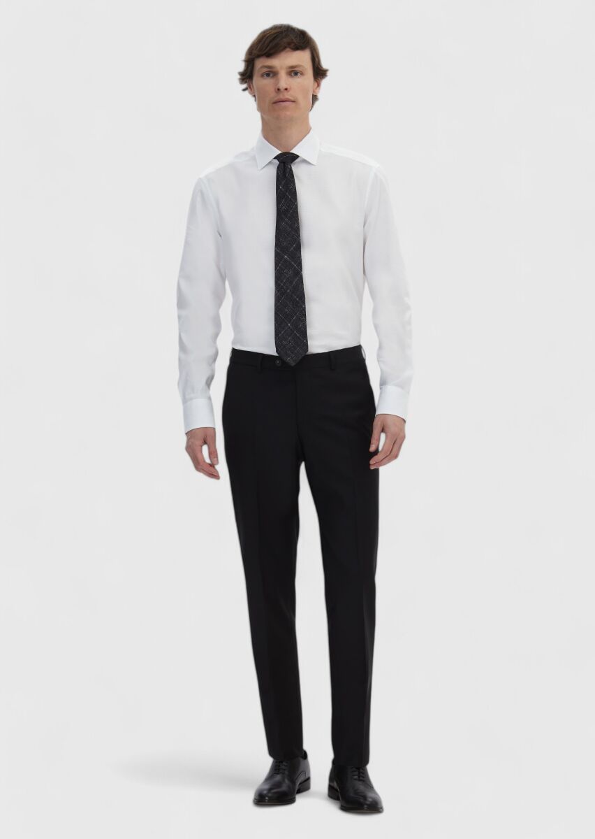 Siyah Düz Kumaş Modern Fit Klasik Yün Karışımlı Pantolon - 1
