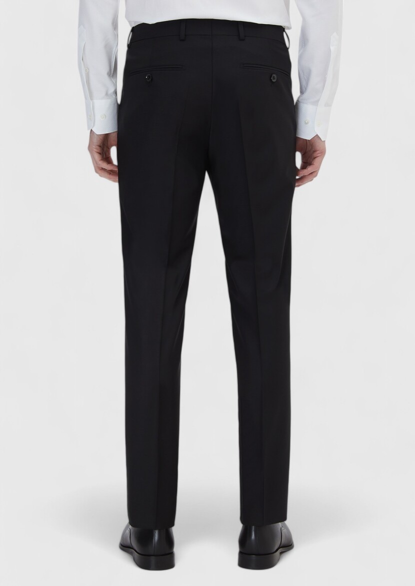 Siyah Düz Kumaş Modern Fit Klasik Yün Karışımlı Pantolon - 5
