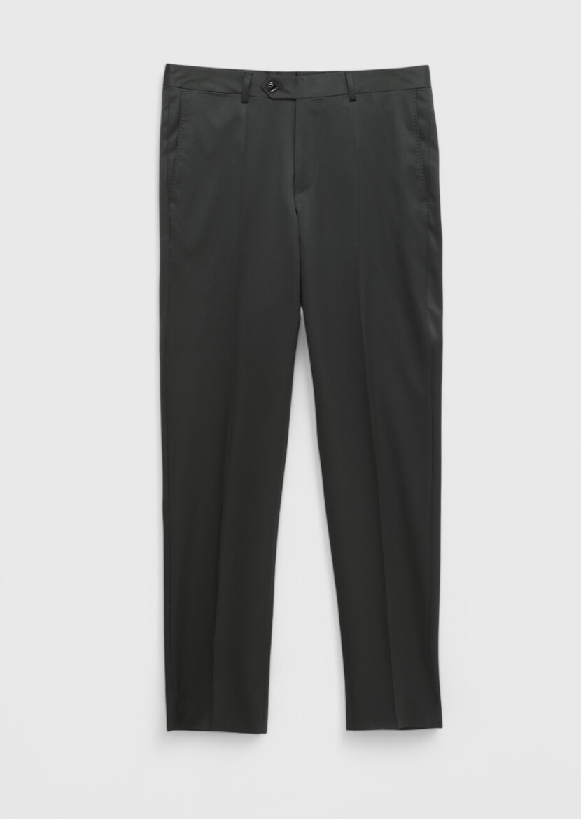 Siyah Düz Kumaş Regular Fit Klasik %100 Yün Pantolon - 5