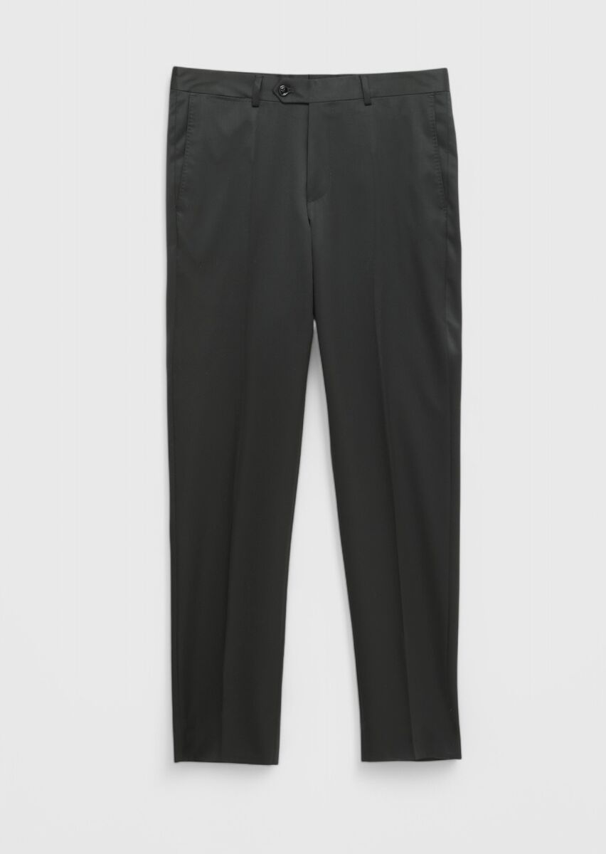 Siyah Düz Kumaş Regular Fit Klasik %100 Yün Pantolon - 5