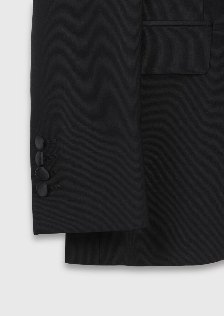 Siyah Düz Modern Fit Şal Yaka Dokuma Smokin Takım Elbise - 8
