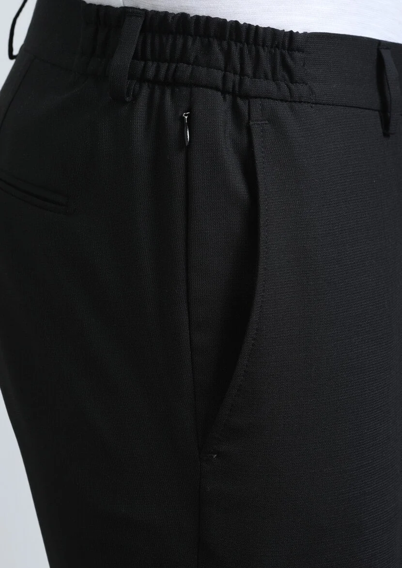 Siyah Düz Modern Fit Yün Karışımlı Takım Elbise - 3
