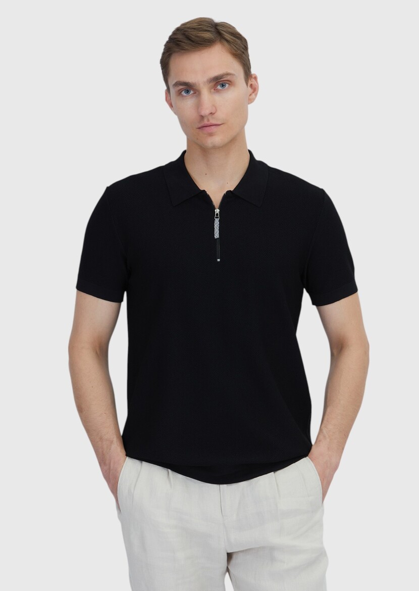 Siyah Düz Örgü Triko - 1