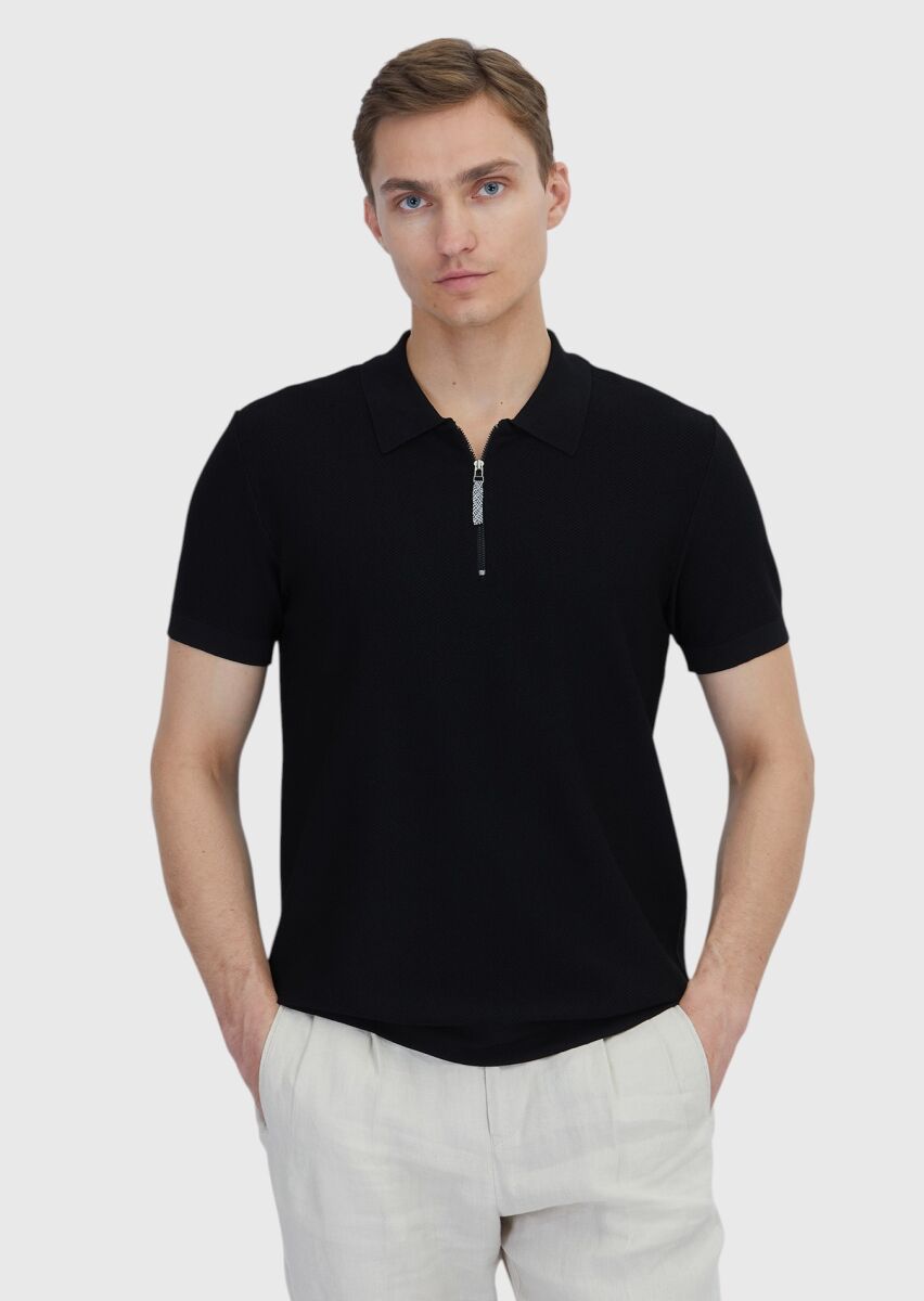 Siyah Düz Örgü Triko - 1