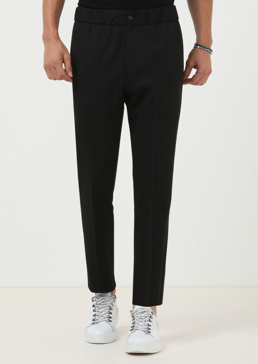 Siyah Düz Örme Fitted Fit Casual Pantolon - 1