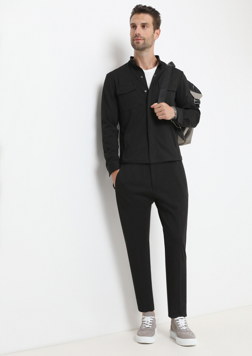 Siyah Düz Örme Fitted Fit Casual Pantolon - 4