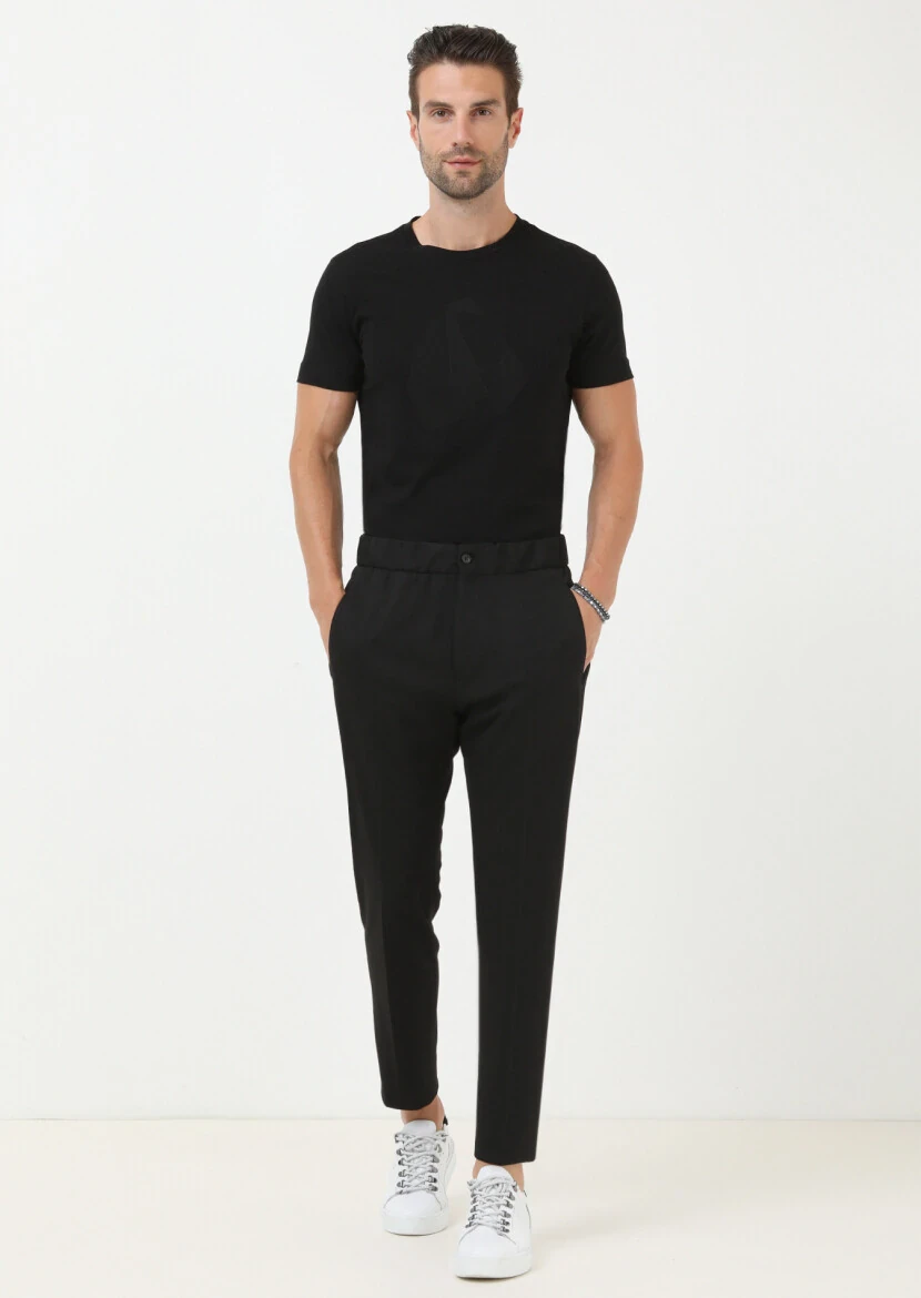 Siyah Düz Örme Fitted Fit Casual Pantolon - 3