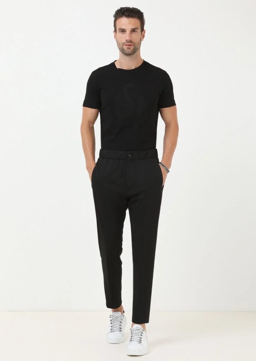 Siyah Düz Örme Fitted Fit Casual Pantolon - 3