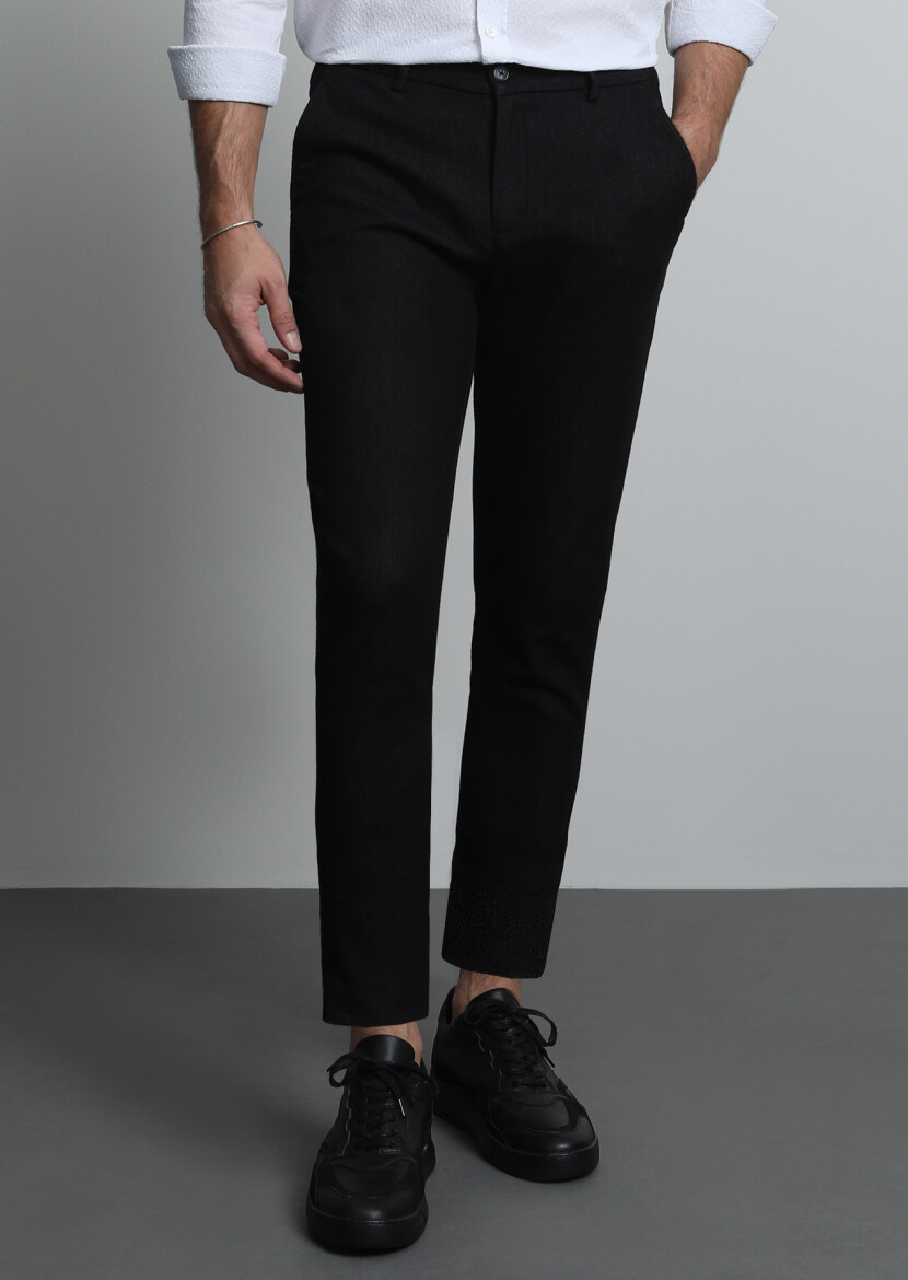 Siyah Düz Örme Jogging Fit Casual Pamuk Karışımlı Pantolon - 2
