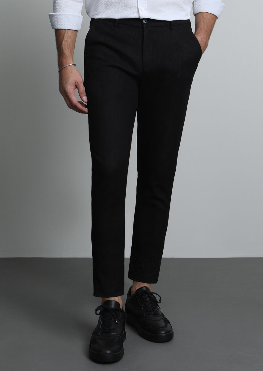 Siyah Düz Örme Jogging Fit Casual Pamuk Karışımlı Pantolon - 2