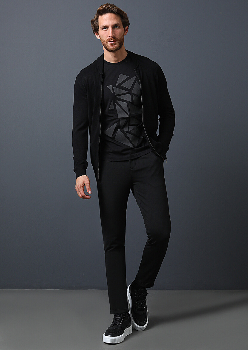 Siyah Düz Örme Jogging Fit Casual Pantolon - 4