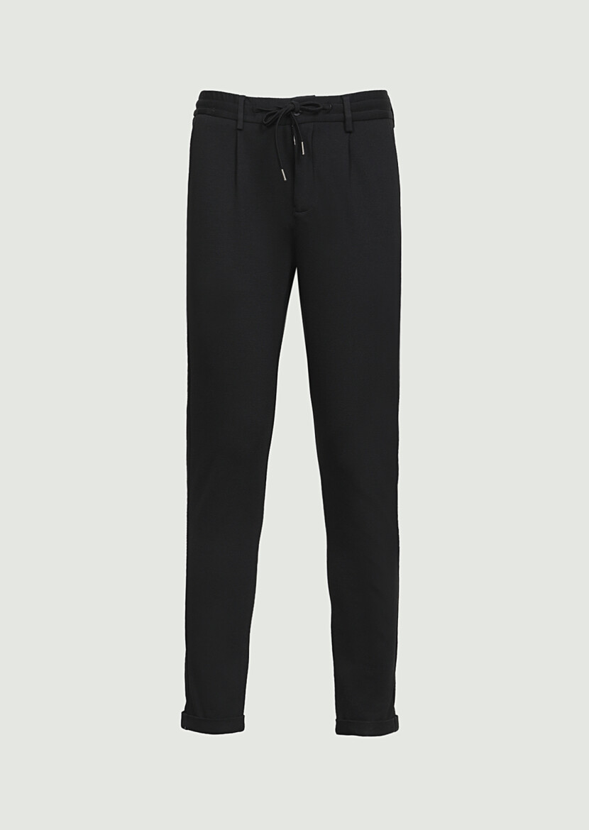 Siyah Düz Örme Jogging Fit Casual Pantolon - 6