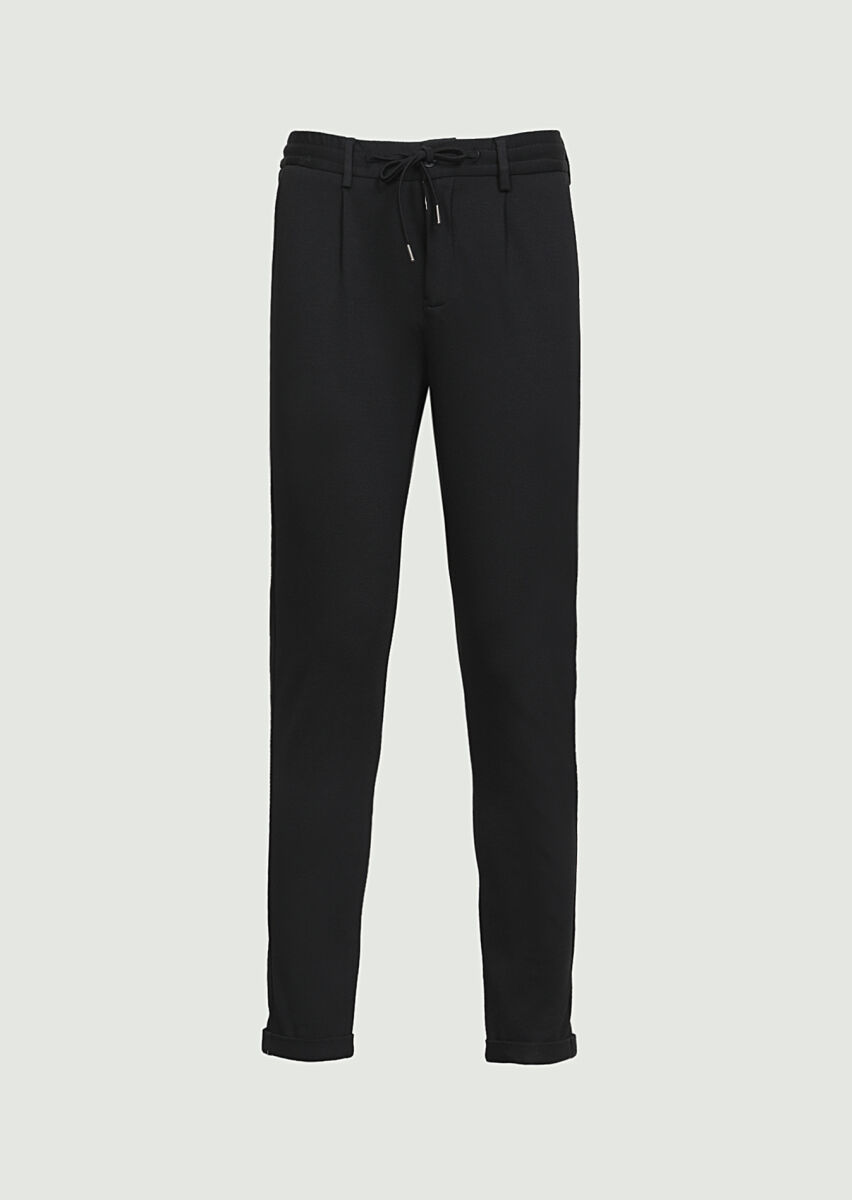Siyah Düz Örme Jogging Fit Casual Pantolon - 6