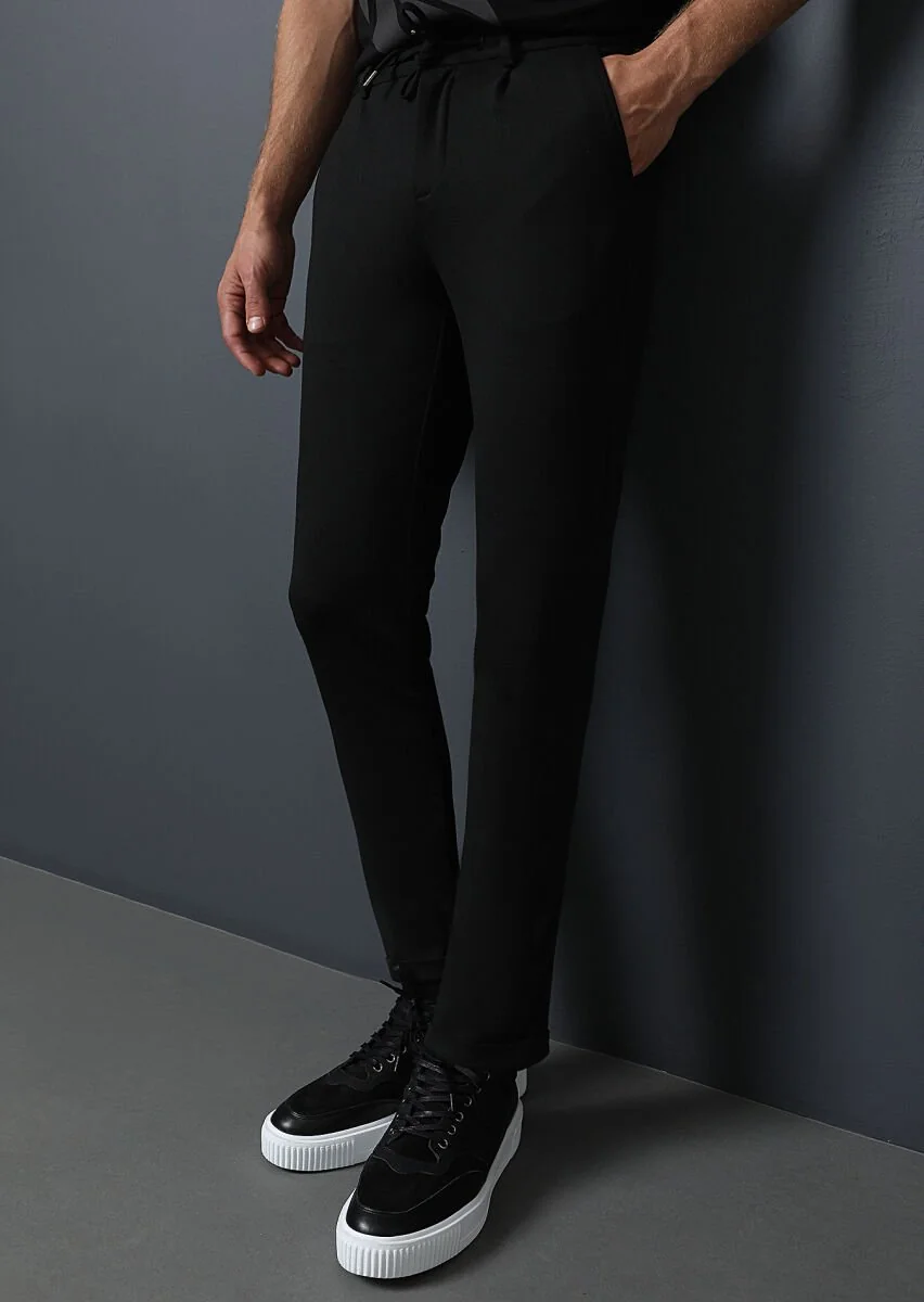 Siyah Düz Örme Jogging Fit Casual Pantolon - 2