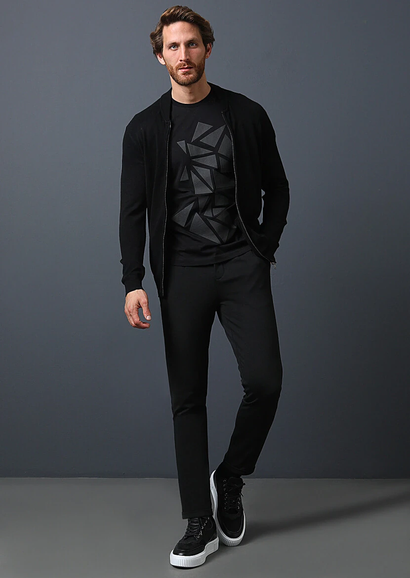 Siyah Düz Örme Jogging Fit Casual Pantolon - 4