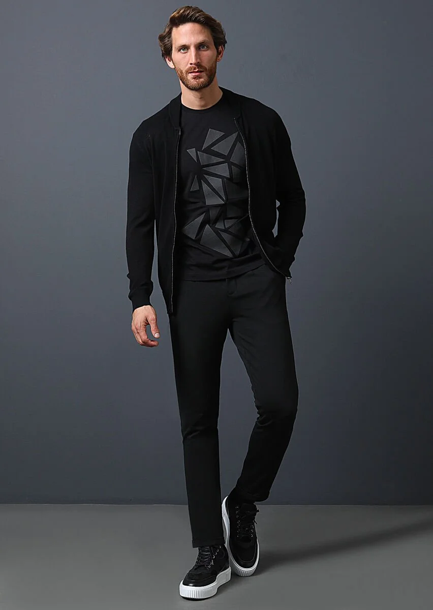 Siyah Düz Örme Jogging Fit Casual Pantolon - 4