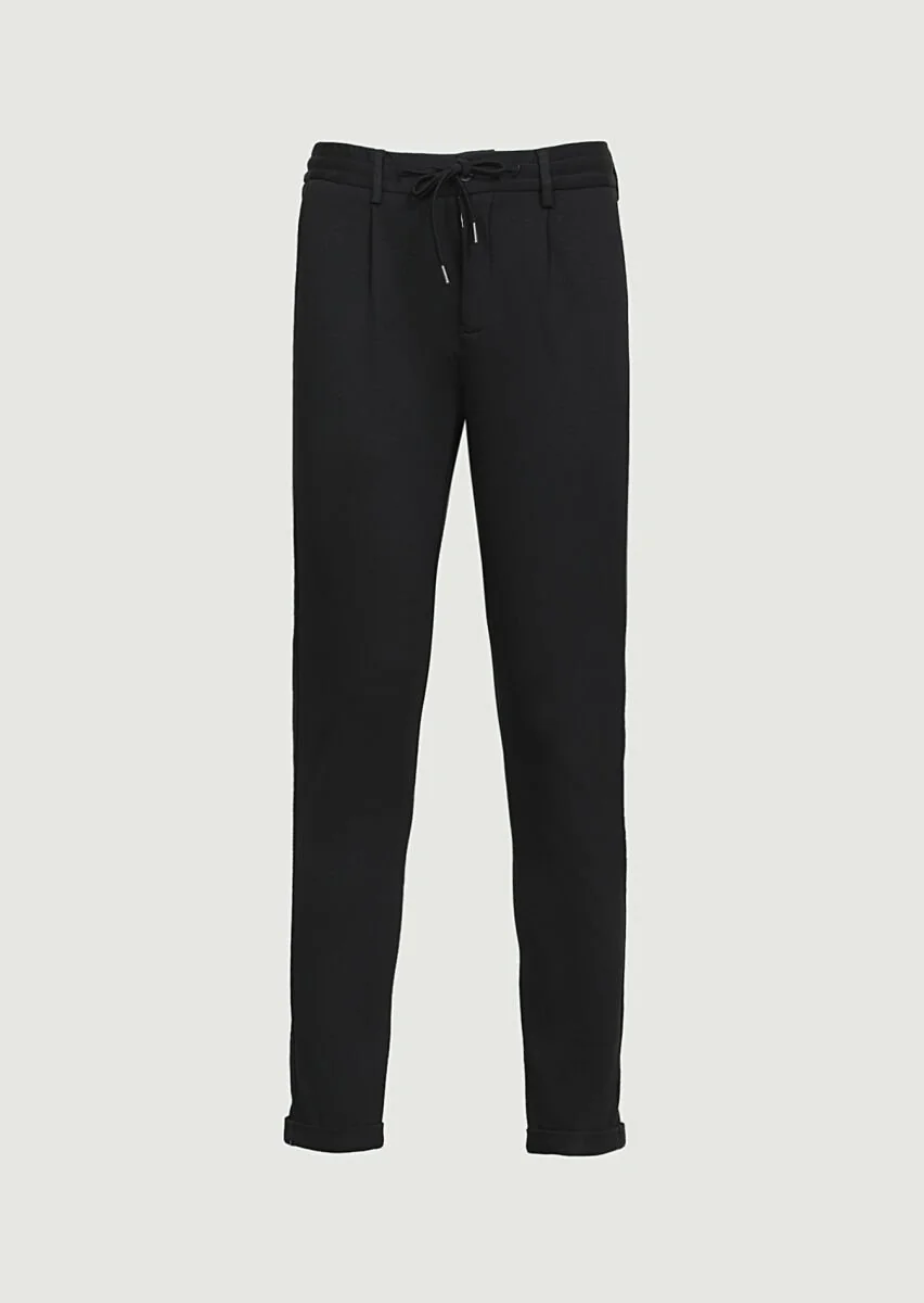 Siyah Düz Örme Jogging Fit Casual Pantolon - 6