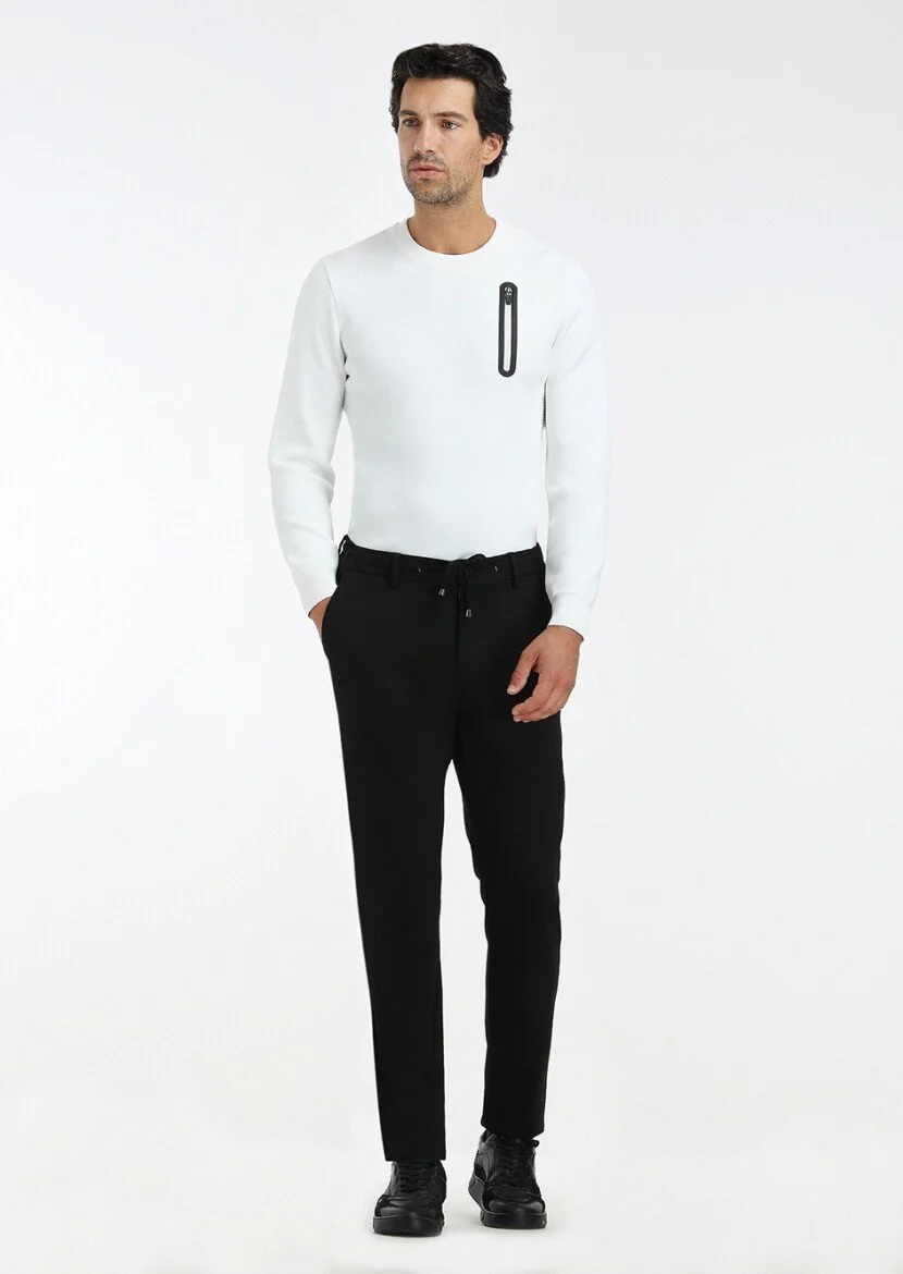 Siyah Düz Örme Jogging Fit Casual Pantolon - 1