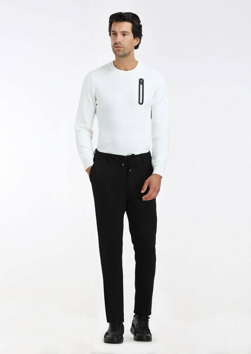 Siyah Düz Örme Jogging Fit Casual Pantolon - 1