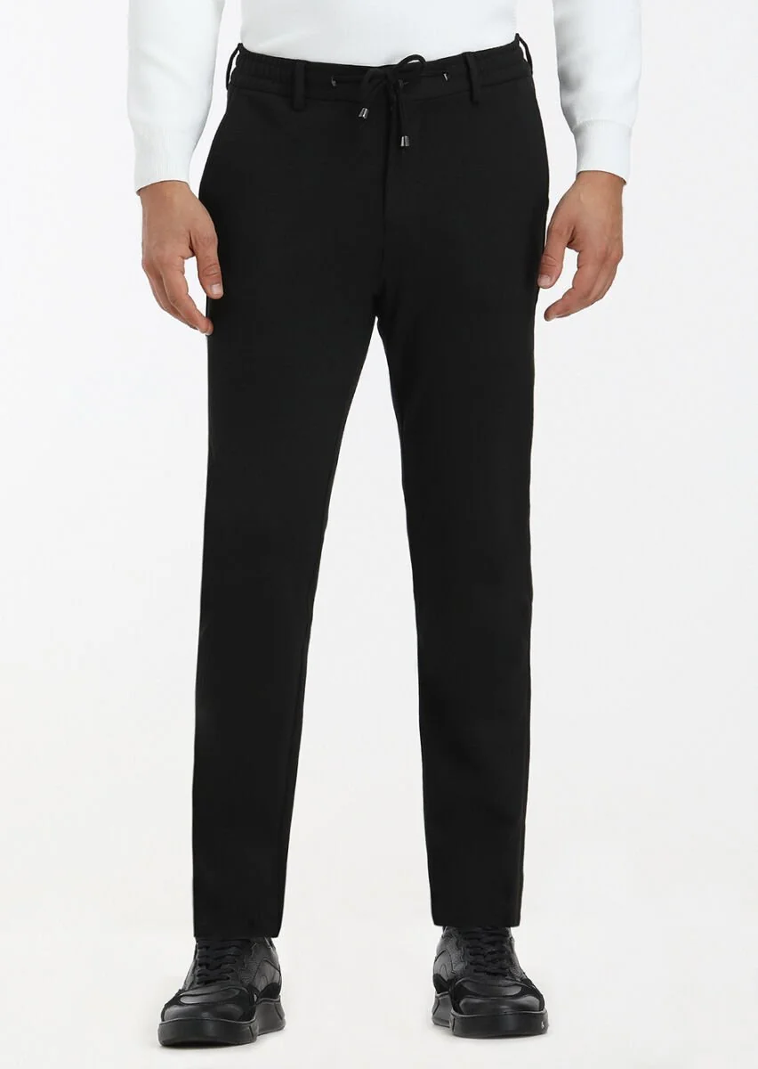 Siyah Düz Örme Jogging Fit Casual Pantolon - 2