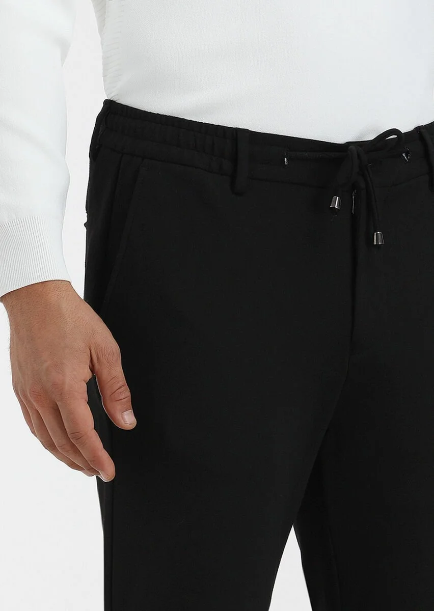 Siyah Düz Örme Jogging Fit Casual Pantolon - 3
